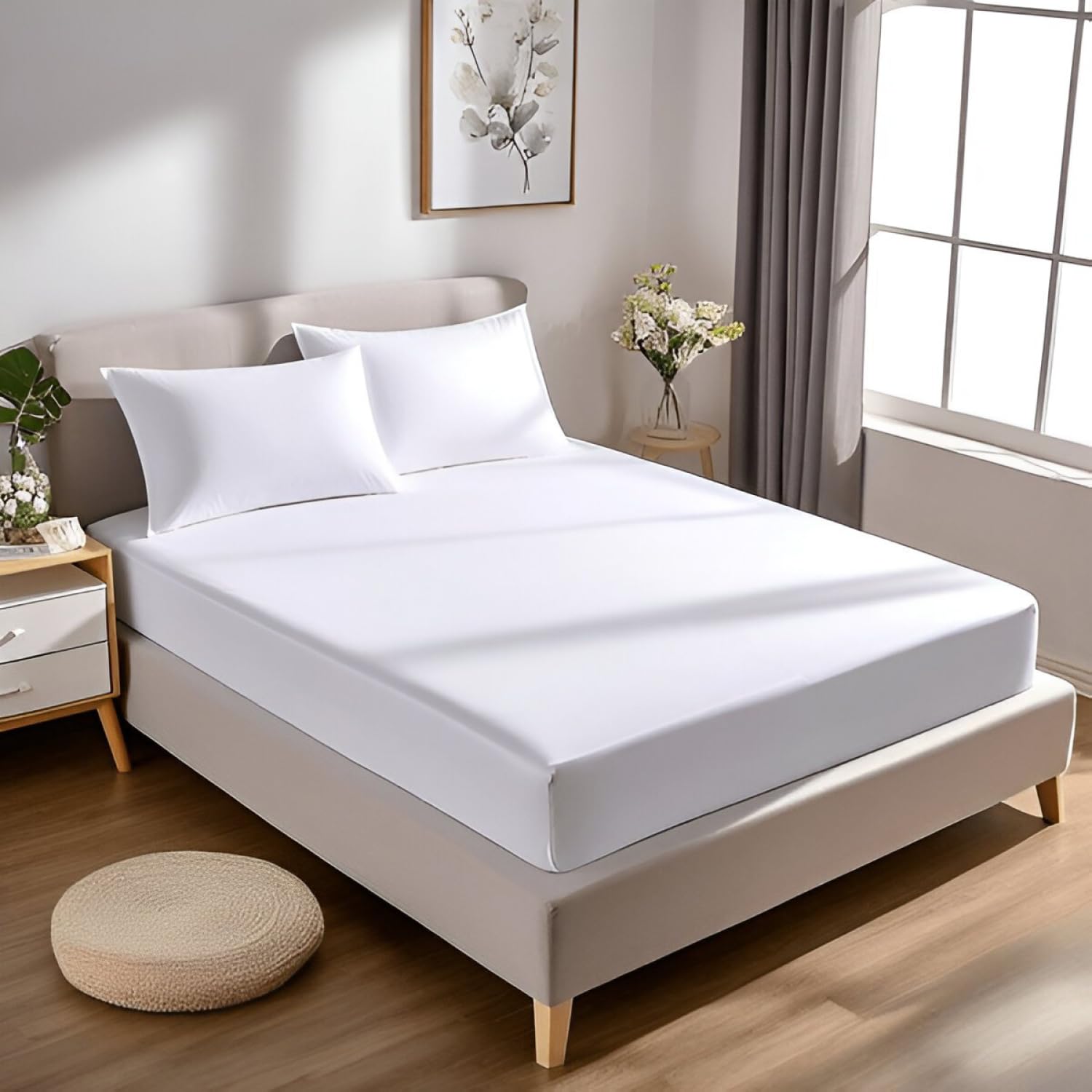 BlissLo Queen Size Fitted Sheets - 160x190-30cm Deep Queen Bed Sheet Anti Wrinkle Breathable & Fade Resistant Bedsheet, Easy Care Soft 100% Cotton Bed Sheets (White)
