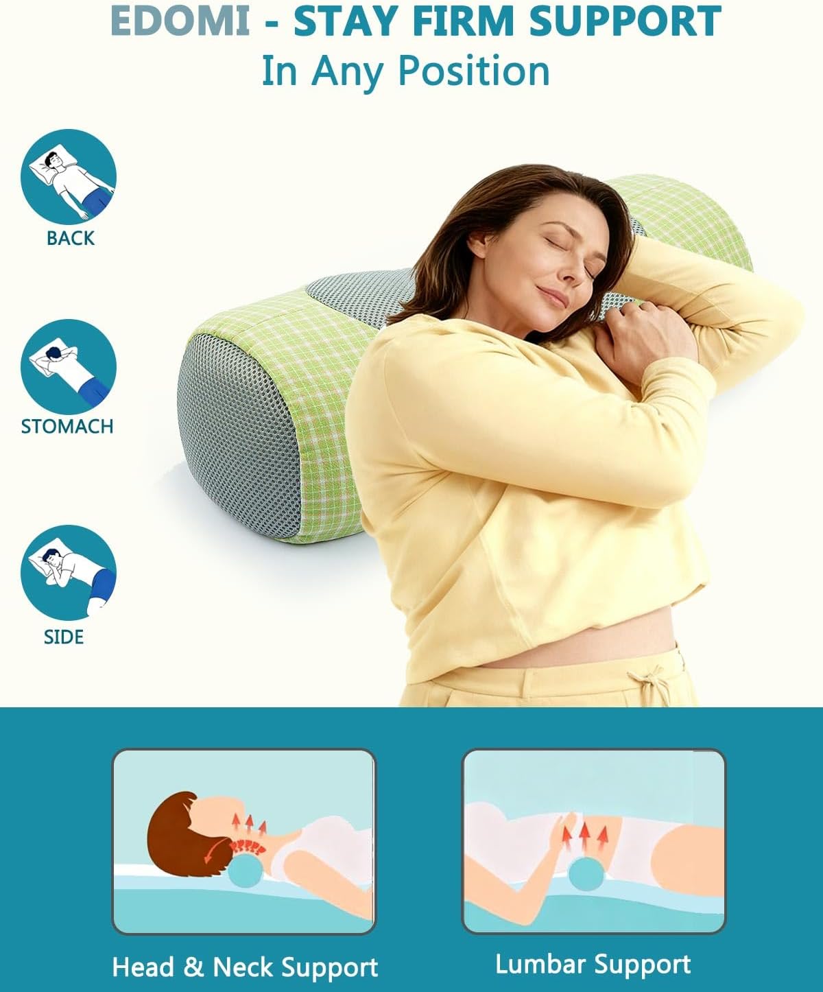 Buckwheat Cervical Neck Roll Pillow,17.7"x5.9" Firm Support Neck Bolster with Washable Cover, Adjustable Hard Cylinder Round Pillow with Buckwheat Hulls, for Office Lunch Breaks Sleeping,Green