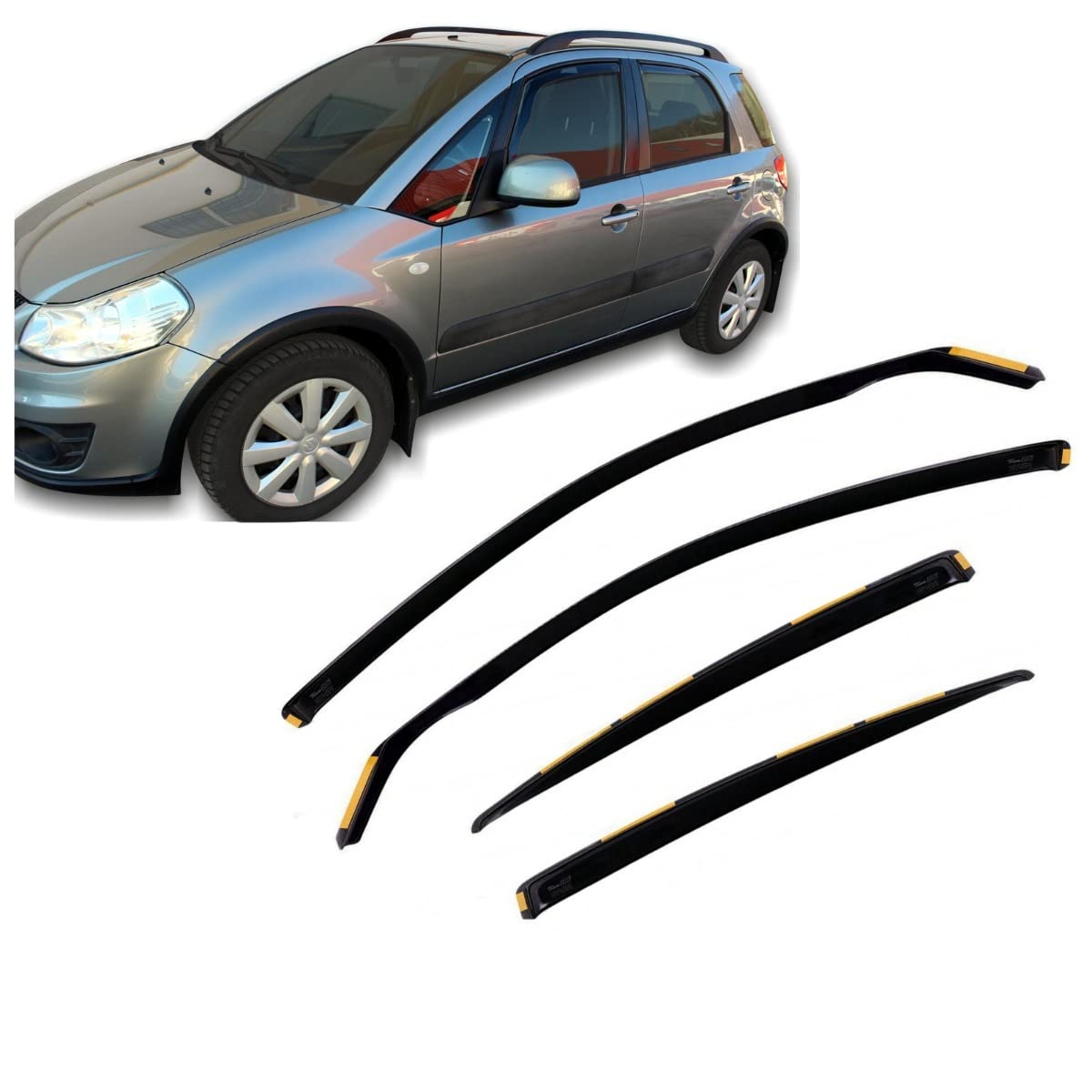 J&J AUTOMOTIVE Deflettori d'Aria per Fiat Sedici 5-Porte Berlina 2006-2014, Set da 4 Pezzi, Nero Fumé Oscurato Heko
