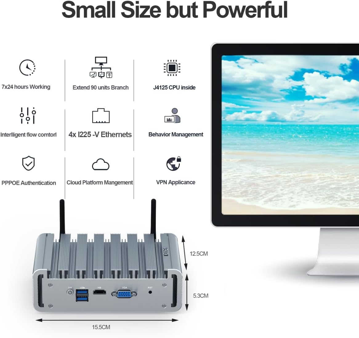 VENOEN Firewall Mini PC Firewall Appliance 2.5gbe, 8GB RAM 128GB SSD Fanless Mini PC Firewall Hardware, 4 LAN Mini PC Fanless Firewall Celeron J4125, AES-NI, HD, USB 3.0, SIM Slot, RTC - Image 2