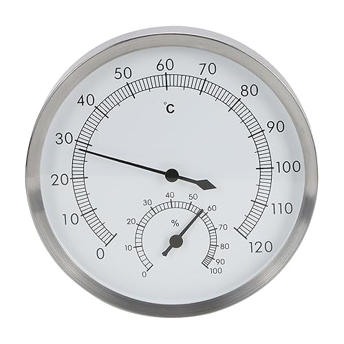 EVGATSAUTO Termo higrómetro, 2 en 1 de acero inoxidable para sala de vapor, sauna, termómetro higrómetro, higrómetro térmico para interiores