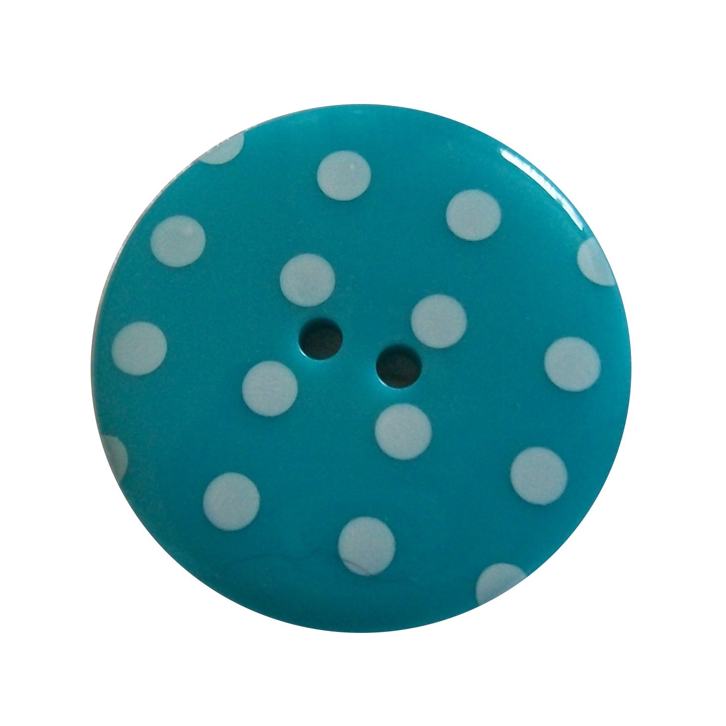 Round Plastic Polka Dot Spot 2 Hole Buttons Pack of 5 (34mm, Turquoise with White)