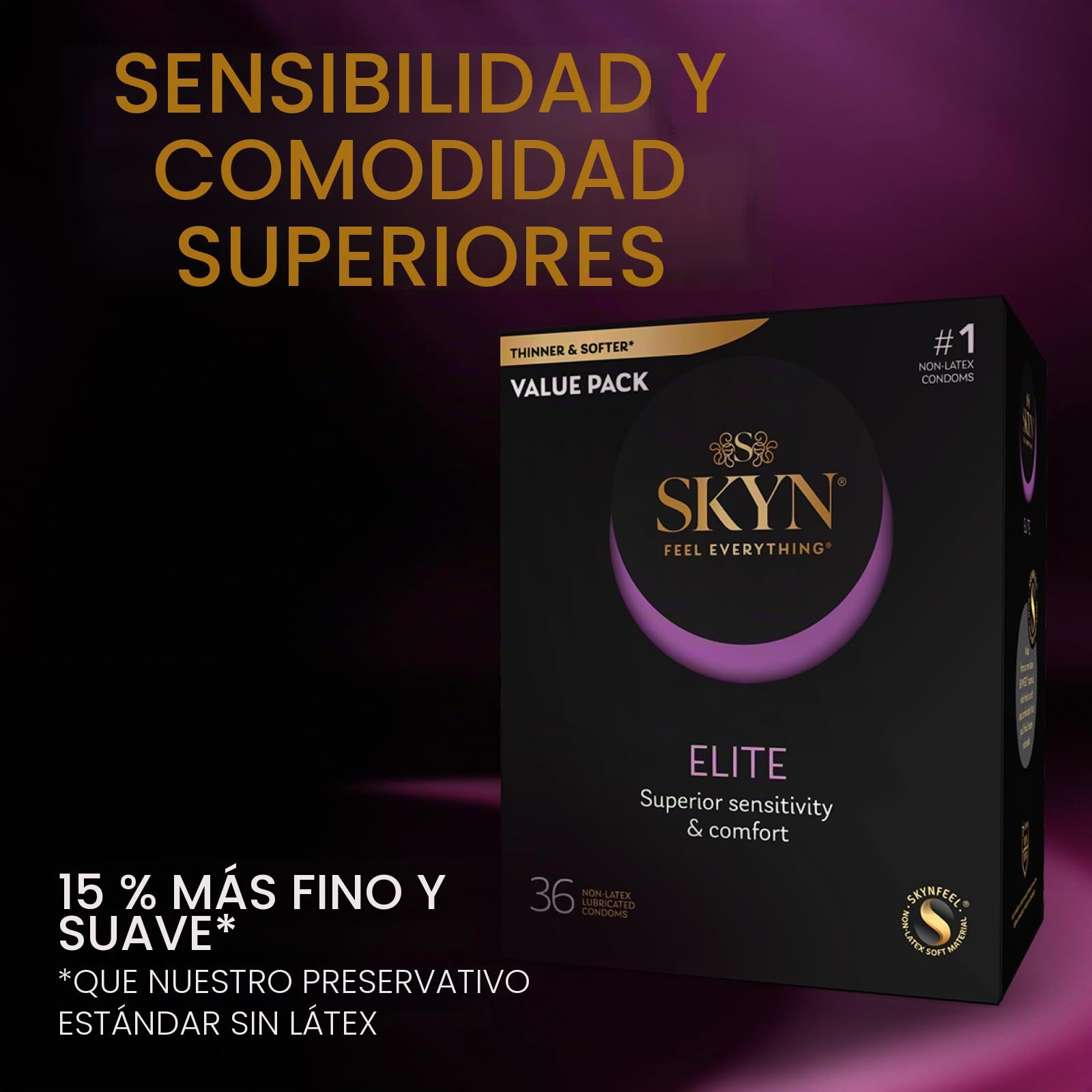 SKYN LifeStyles Elite Preservativos, condones sintéticos de poliisopreno, sin látex, 36 unidades (el embalaje puede variar)