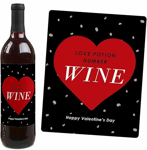Miniatura 5 de Big Dot of Happiness - Día de San Valentín - Regalo para mujeres y hombres - Etiquetas adhesivas para botellas de vino - Juego de 4