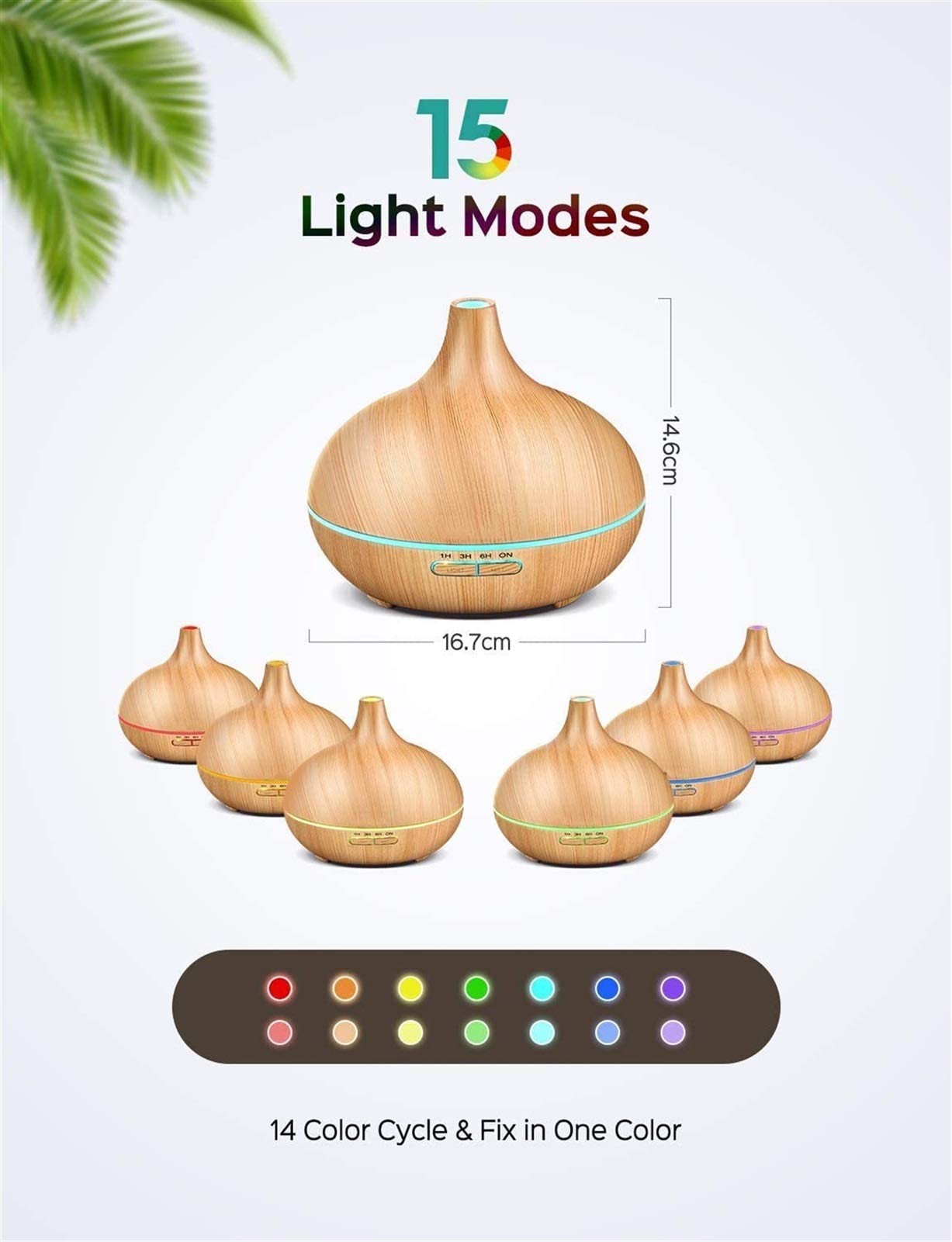 Diffusore di olio essenziale, diffusore di aromaterapia da 300 ml, set regalo dell'umidificatore di umidificatore aromatico fresco, impostazione 4 timer, BPA- Auto-off gratuito, senza acqua, 7 co