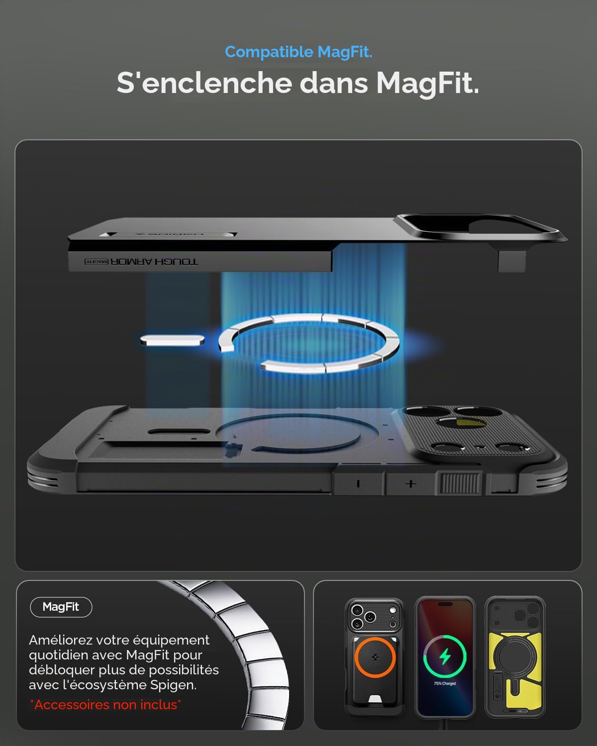 Spigen Pack Tough Armor MagFit – Coque MagSafe & Protection d’écran/Caméra pour iPhone 17 Pro
