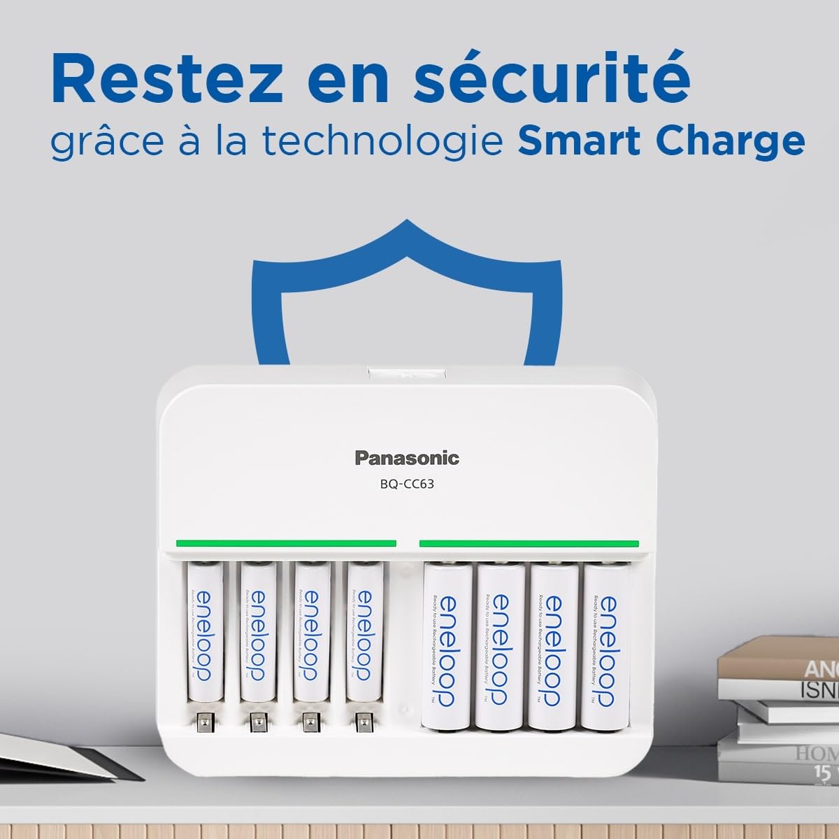 eneloop Smart 8 Chargeur, pour 1-8 Piles Rechargeables AA/AAA, 5h de Temps de Charge, 9 Fonctions de sécurité