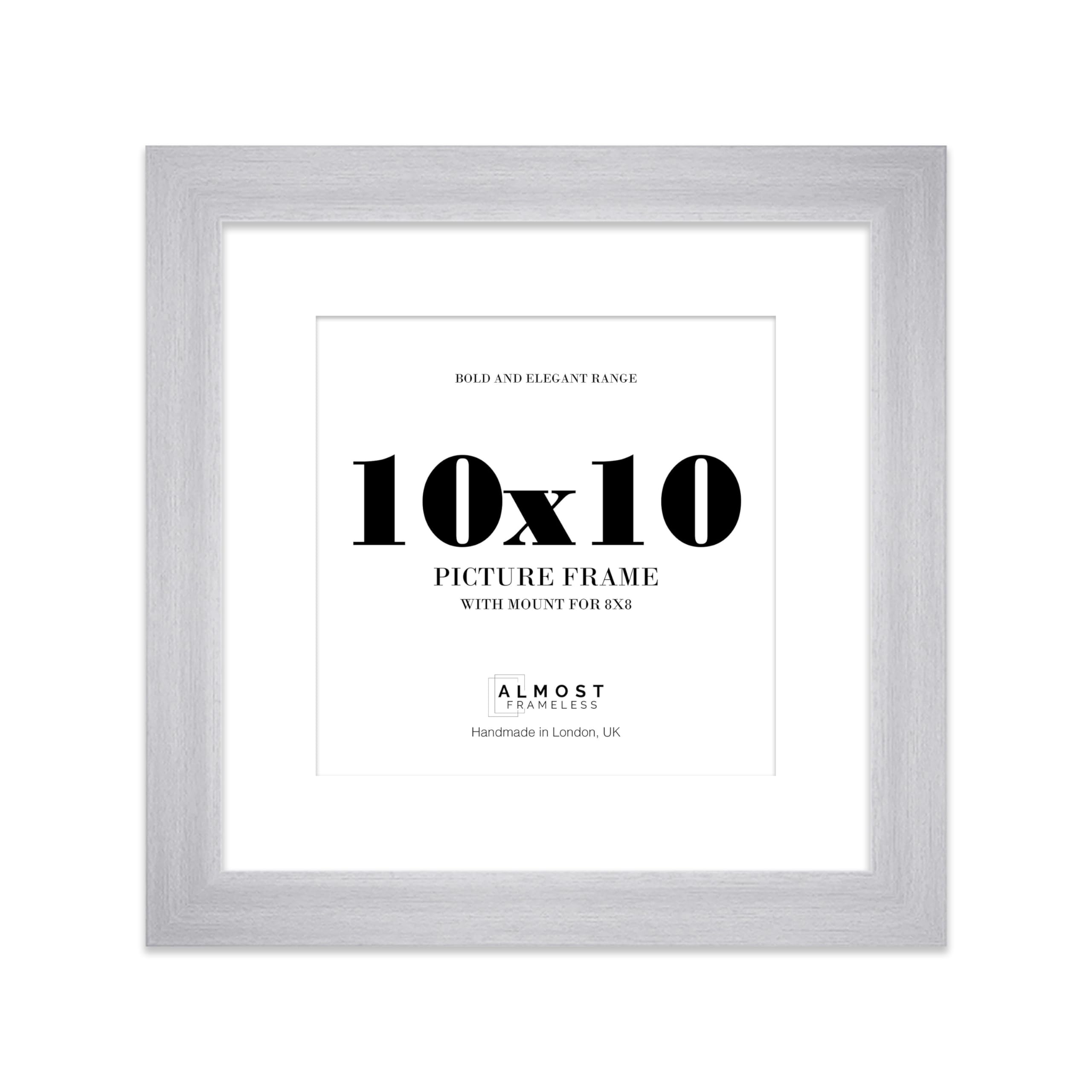 10x10" Silver Square Frame With Mount for 8x8" Pictures 28mm Edge Frame Display with Wall Hooks and Kickstand, 1 Pack