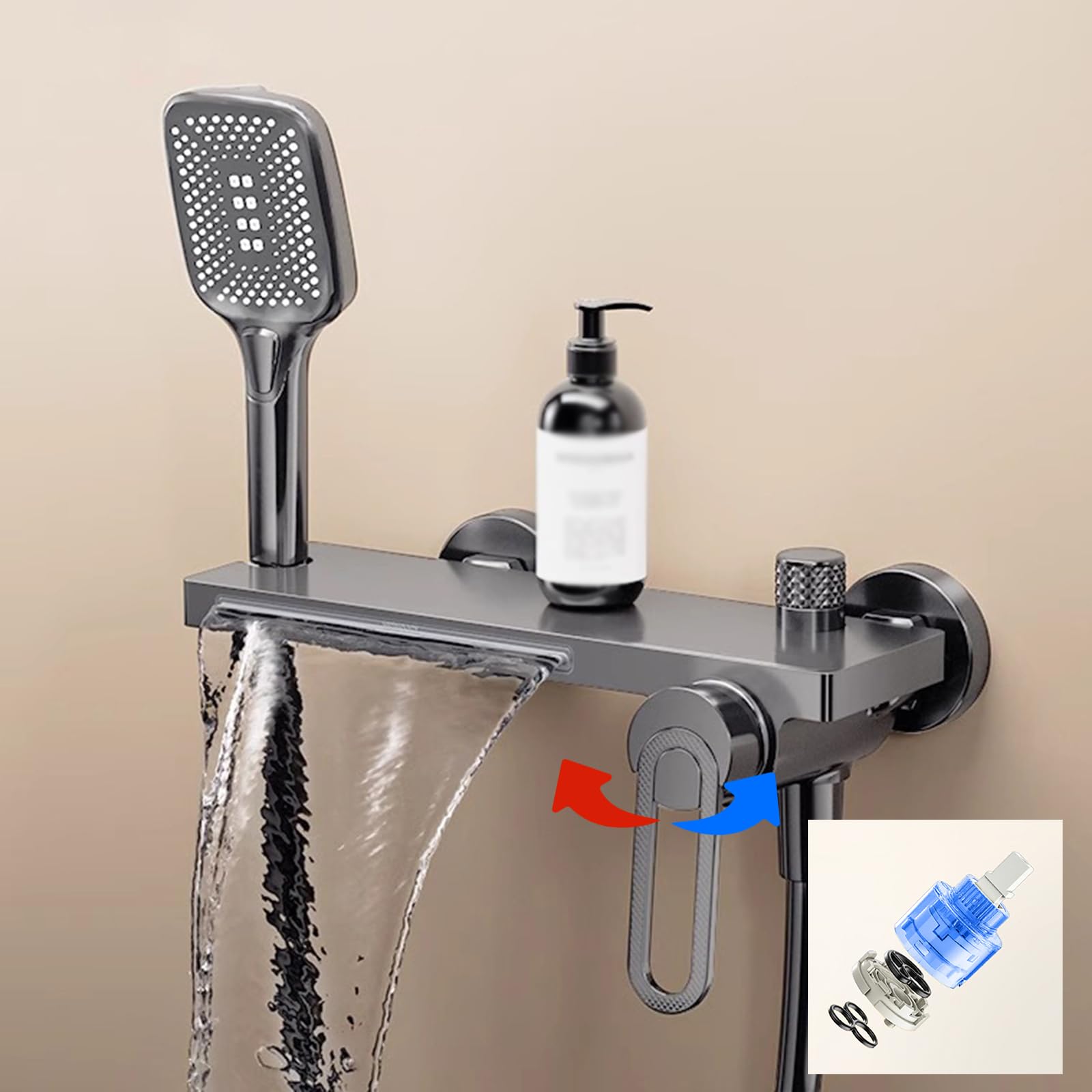 BiaoTeng Miscelatore per Vasca da Bagno a Muro a Cascata Argento