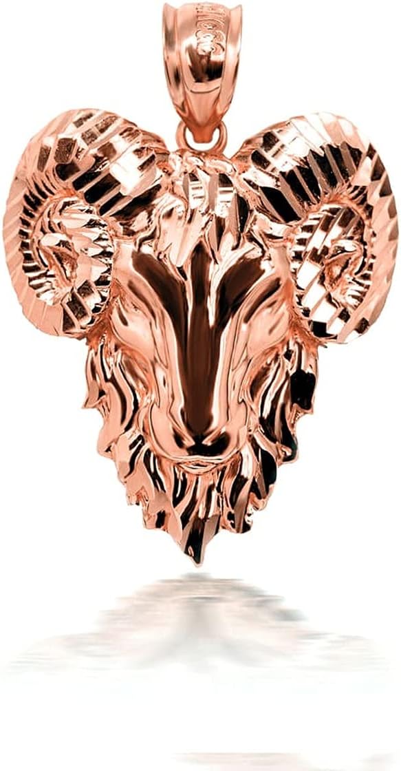 Animal Kingdom 14k Gold Aries Zodiac Sign Ram Head Necklace Pendant