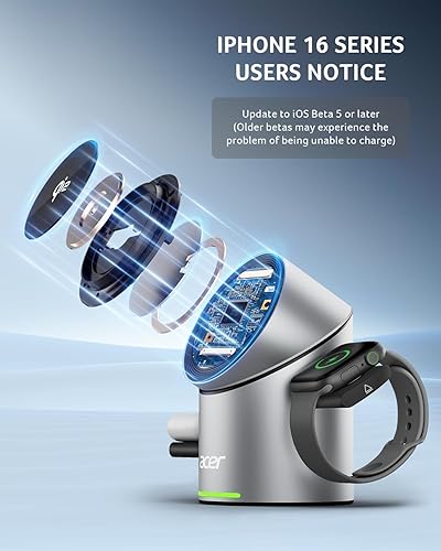 Miniatura 5 de Acer Estación de carga S2 3 en 1 para Apple  Estación de carga inalámbrica Qi2 de 15 W para iPhone, soporte de cargador Magsafe para iPhone 17, 16,