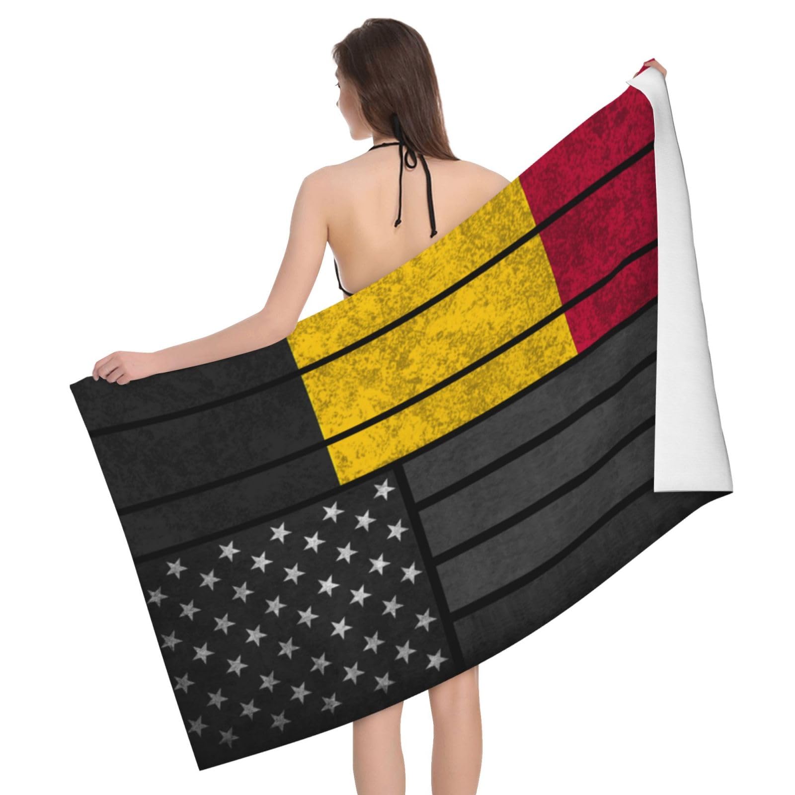 HLBSDM Microfiber Vintage Belgium and America Flag Beach Towel Quick Dry Soft Sand Free Beach Towels for Pool Swim Beach Lightweight Thin Towels