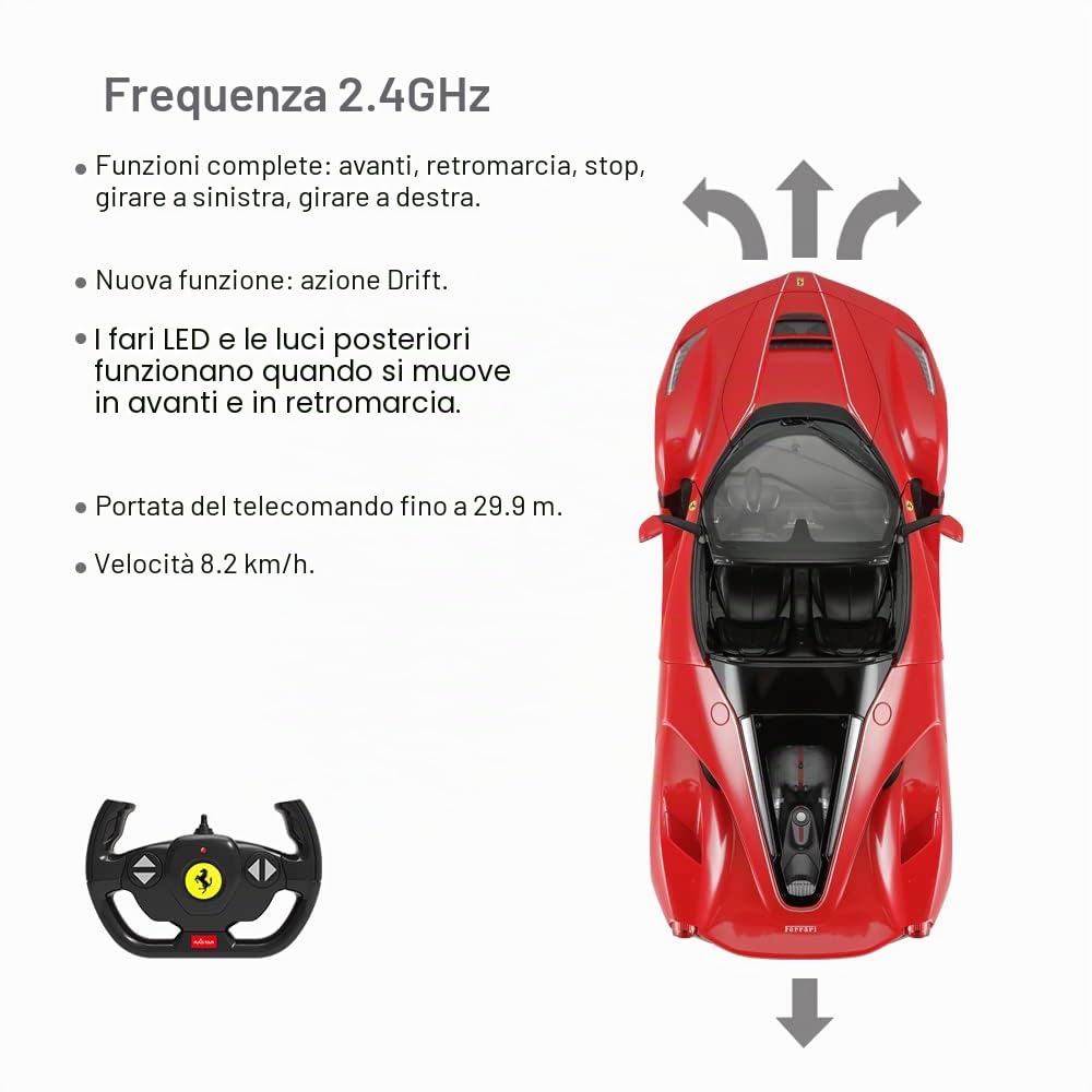 RASTAR - Auto radiocomandata da drifting, modello Ferrari LaFerrari Aperta, in scala 1:14, cabriolet, portiere apribili, luci funzionanti
