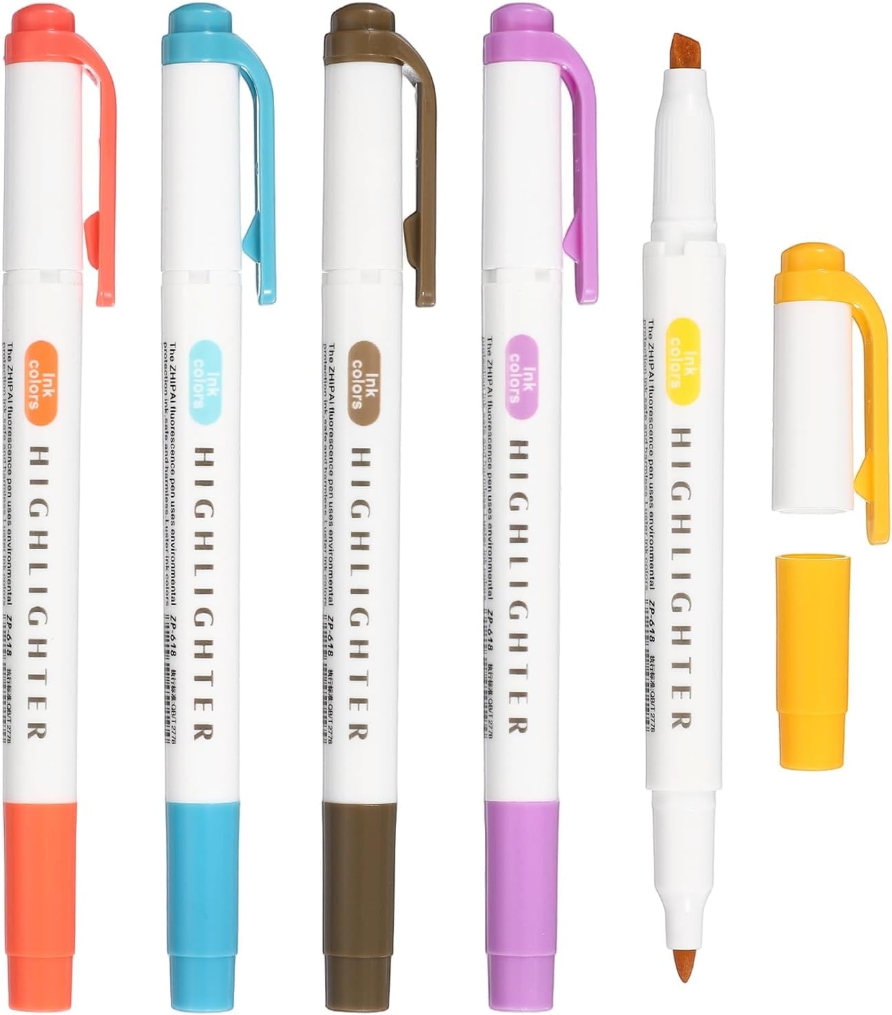 PATIKIL Highlighter Pen, 5 Pack Double Ended Highlighter Broad and Round Tips Marker Pens Studying Supplies for Office Home Daily Use, Brown/Orange Red/Gold/Bright Red/Blue
