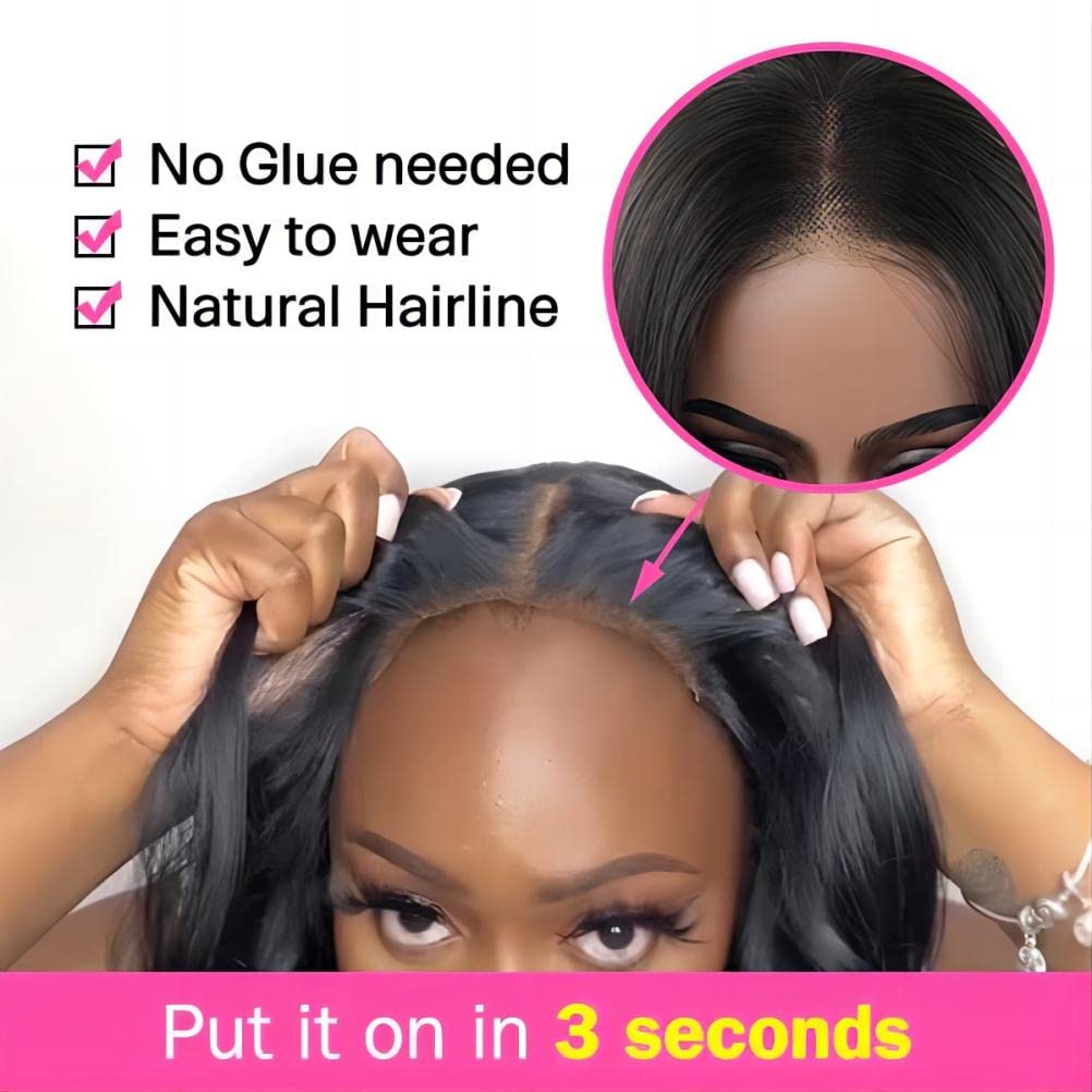 ISEE Hair Glueless Wear and Go Wigs for Beginners Lace Front Wigs for Black Women Human Hair Short Straight Bob Human Hair Wigs Lace Pre Cut Wig 12 Inch
