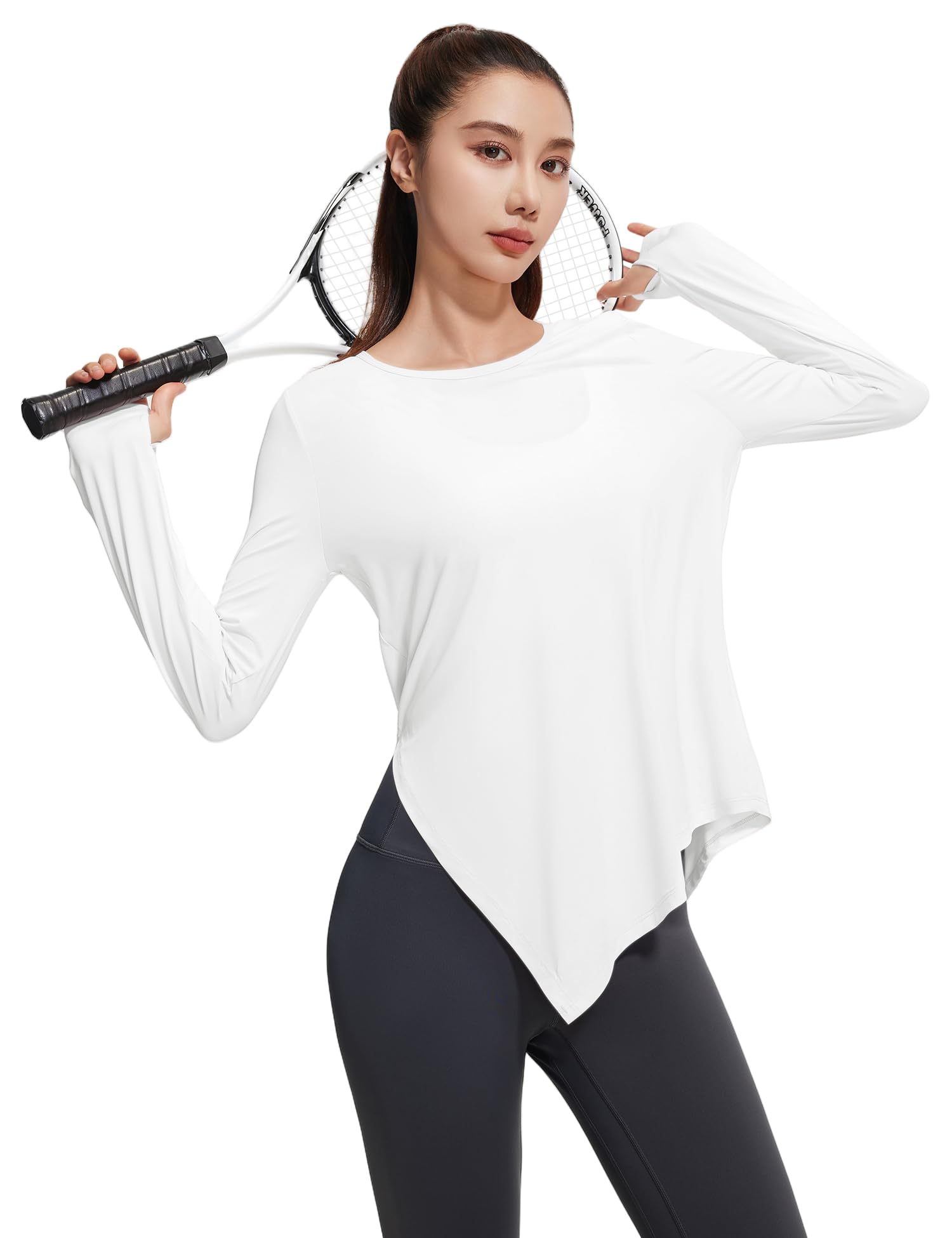 venzina Venzina® Women's Long Sleeve Yoga Top with UPF 50 Sun Protection | Quick-Dry Shirt with Thumbholes & Asymmetrical Knotted Hem |Running, Dance, Exercise-picture-23