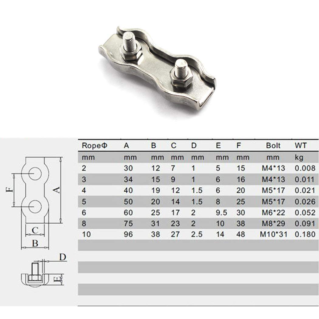 M4 Abrazadera para cuerda de alambre Acero inoxidable 304 (10 Piezas)