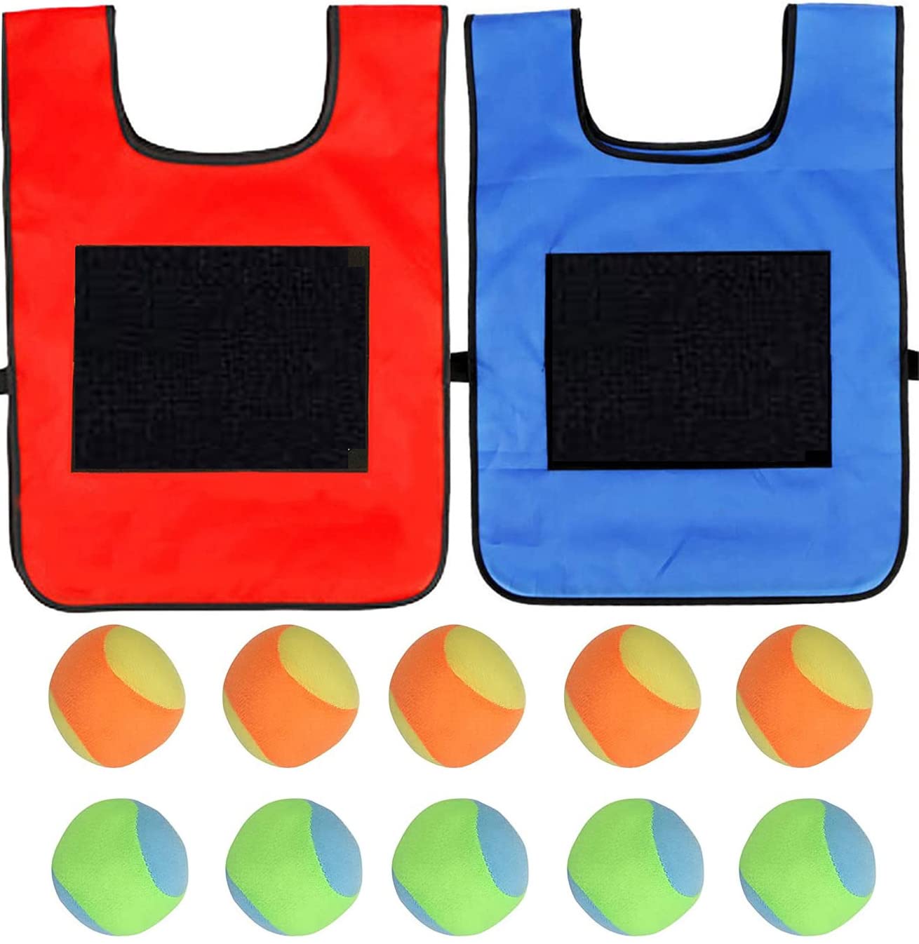 2 Pezzi Gioco Dodgeball Gilet da Gioco, Dodgeball Set di Giochi da Giardino Dodgeball Sfera Appiccicosa di Destinazione con 10 PCS Palline di Ovatta per Bambini Indoor Outdoor (Rosso + Blu)
