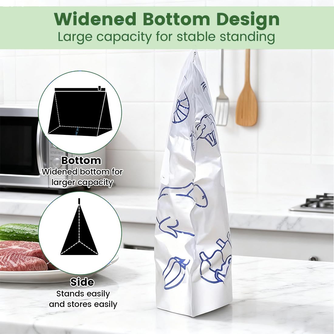 Bolsas de Aluminio Reutilizables para Almacenar Alimentos, Bolsas de Almacenamiento con Cierre Zip y Etiqueta, Bolsas Herméticas y Gruesas para Congelador, Verduras, Frutas y Carne (100 PCS,S+M+L)