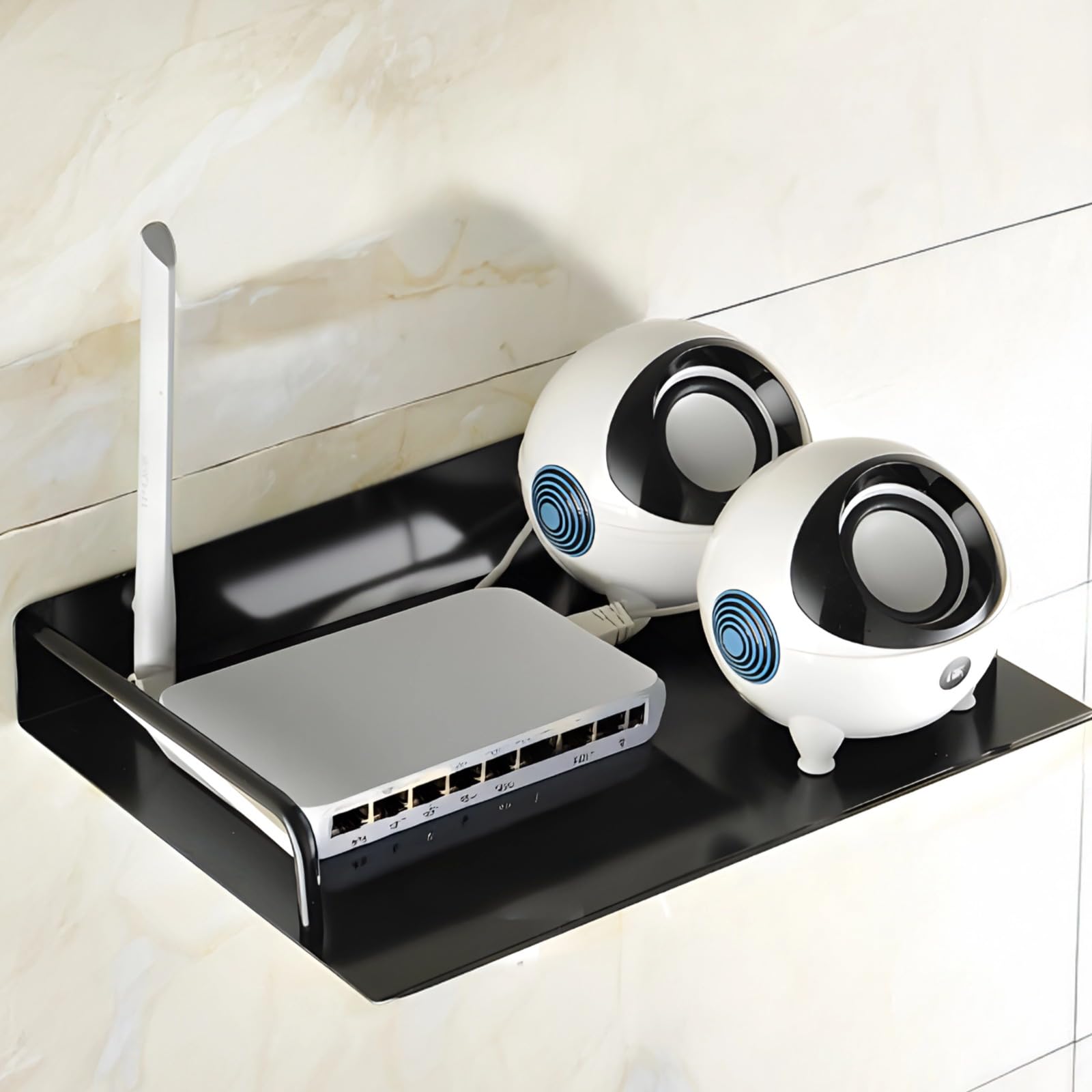 Étagère murale flottante pour routeur, support TV flottant, rangement pour Wifi et électronique avec design de câble 33 x 24 cm