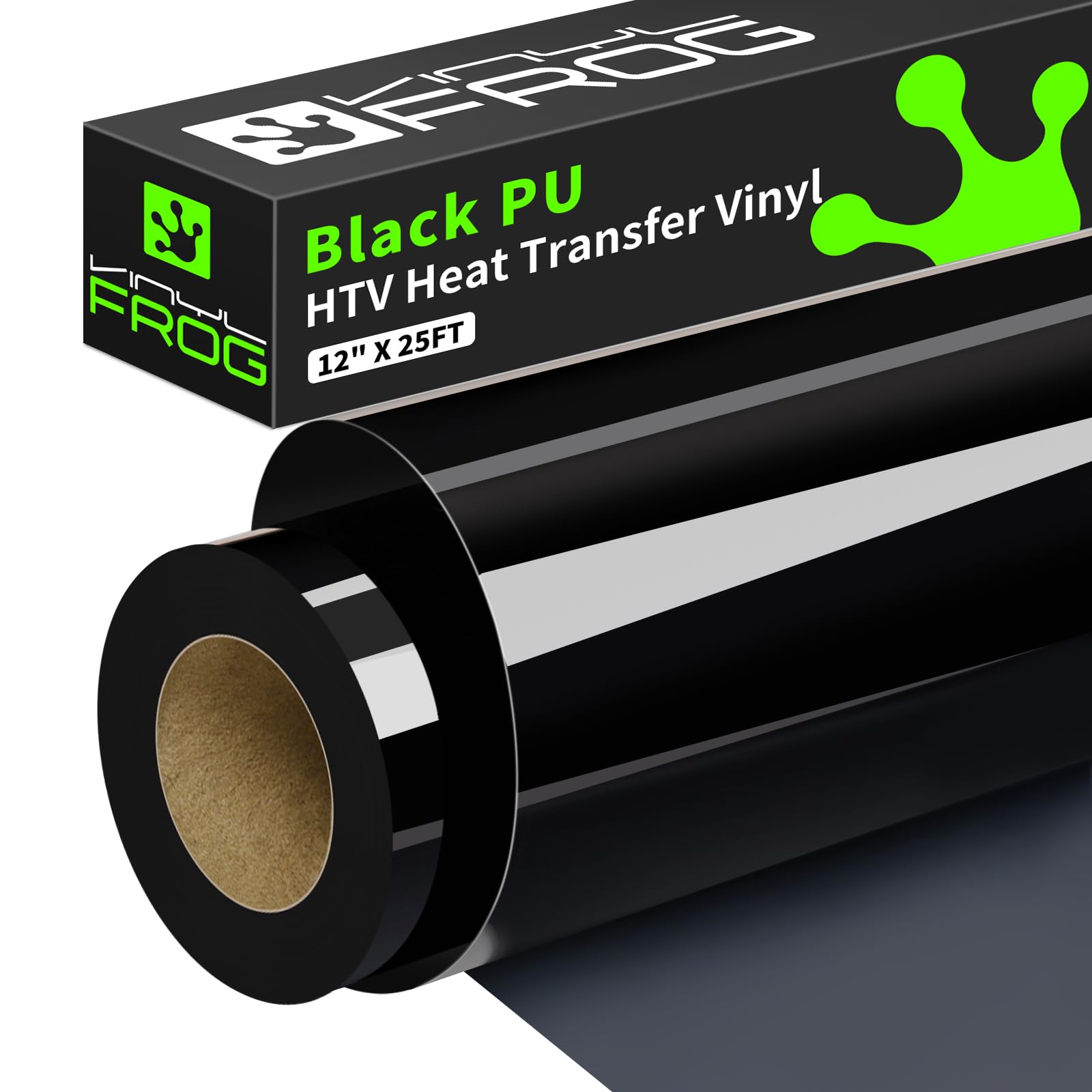 VINYL FROG Black Heat Transfer Vinyl Rolls 12" x25ft Black Iron on Vinyl