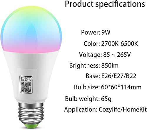 Miniatura 7 de Gaoducash Bombillas inteligentes bombilla LED WiFi, bombillas inteligentes WiFi funcionan con Apple Homekit, Alexa, Google Home y Siri, bombilla