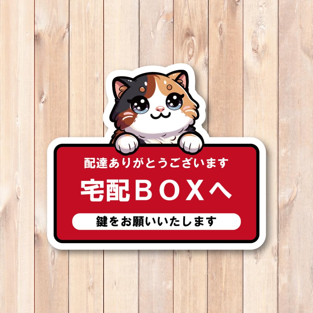 Amazon.co.jp: 宅配BOXステッカー かわいい三毛猫イラスト 配達