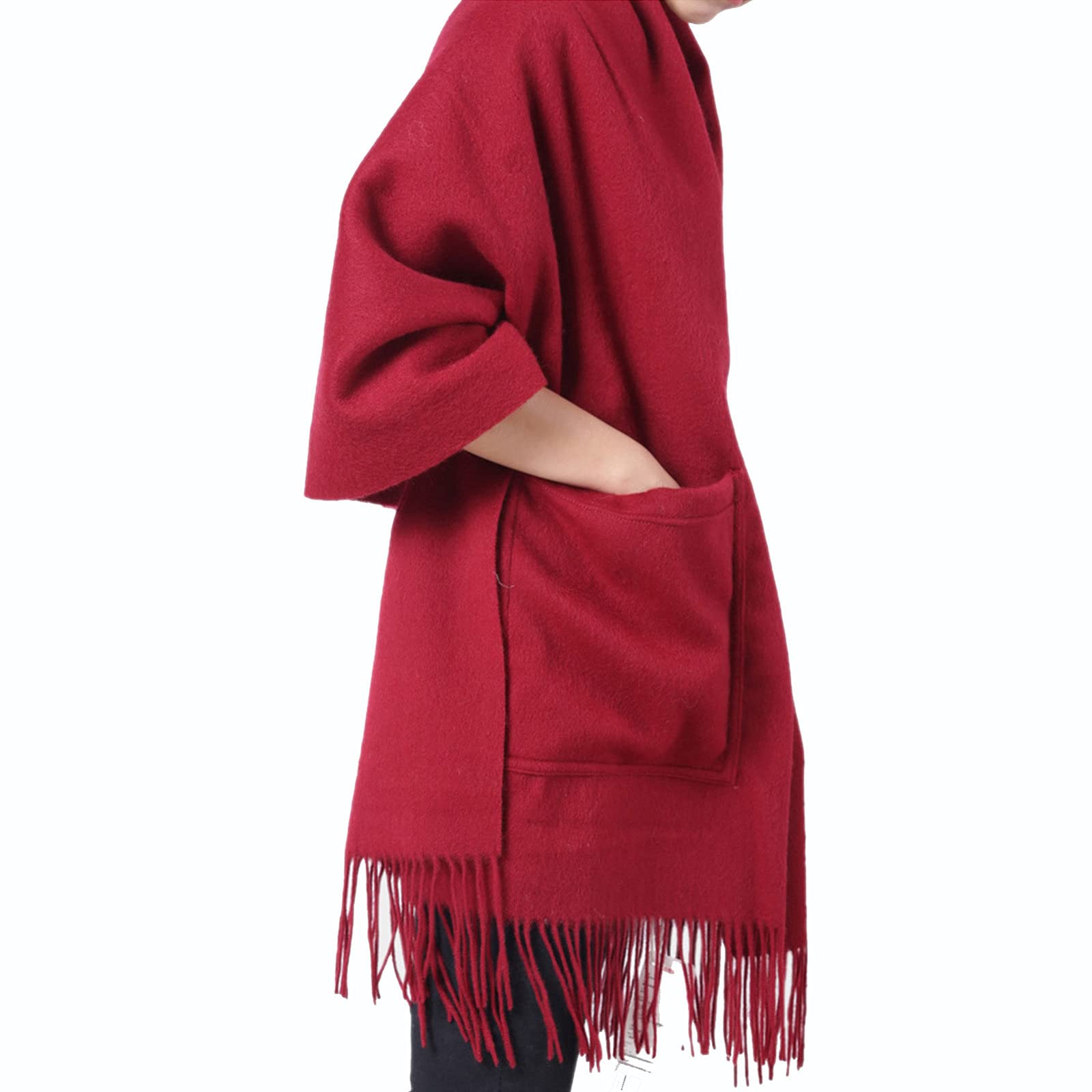 Taschen-Kaschmir-Schal Für Damen Weiche Warme Einfarbige Mode-Neuheit-Art-Pashmina-Geschenk,Red-70X200cm