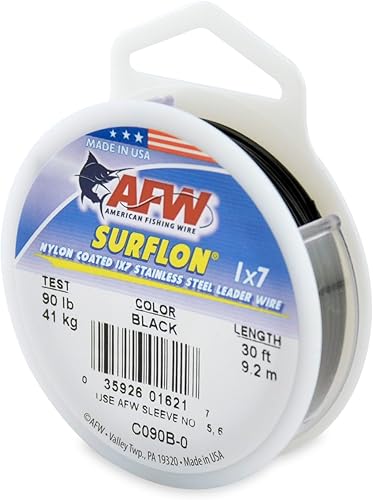 Miniatura 33 de Alambre de pesca americano Surflon recubierto de nailon de 1 x 7 pulgadas, línea líder de pesca para agua salada, prueba de 10 libras, prueba de 250