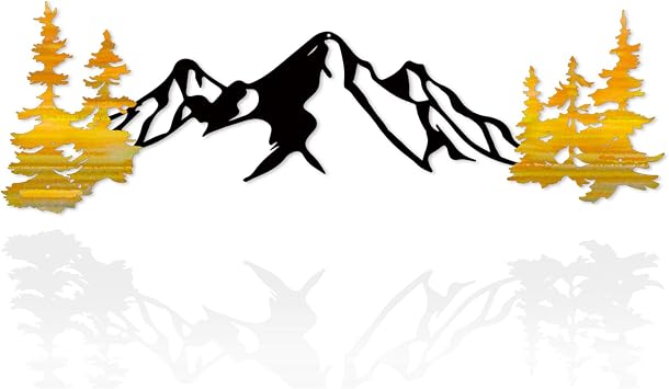 Yuzhuo Metal Mountain Wall Art Decor, Mountain Forest Silhouette Art Suitable for Living Room Bedroom Indoor Outdoor Garden Home Decoration Yellow, 34.5L x 11W