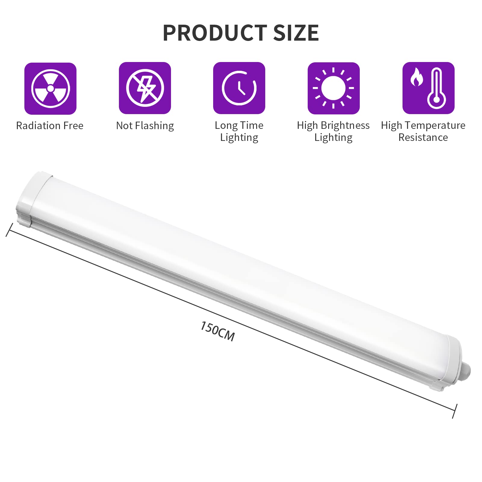 Fluorescente Tubo LED 150cm,50W 5000LM Fluorescente Regleta LED,4500K Blanco Neutro Fluorescente Regleta LED,IP65 Impermeable Barra LED,Luminaria LED Lampara para Garaje Oficina Sótano Cocina Baño