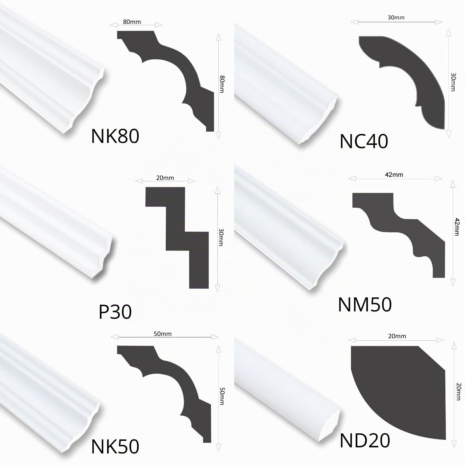 Moulures de plafond en polystyrène XPS - 20 m - Moulures en stuc - Baguette de finition blanc - 30 x 30 mm - Profilés décoratifs en polystyrène - Moulures décoratives - Paquet économique NC40