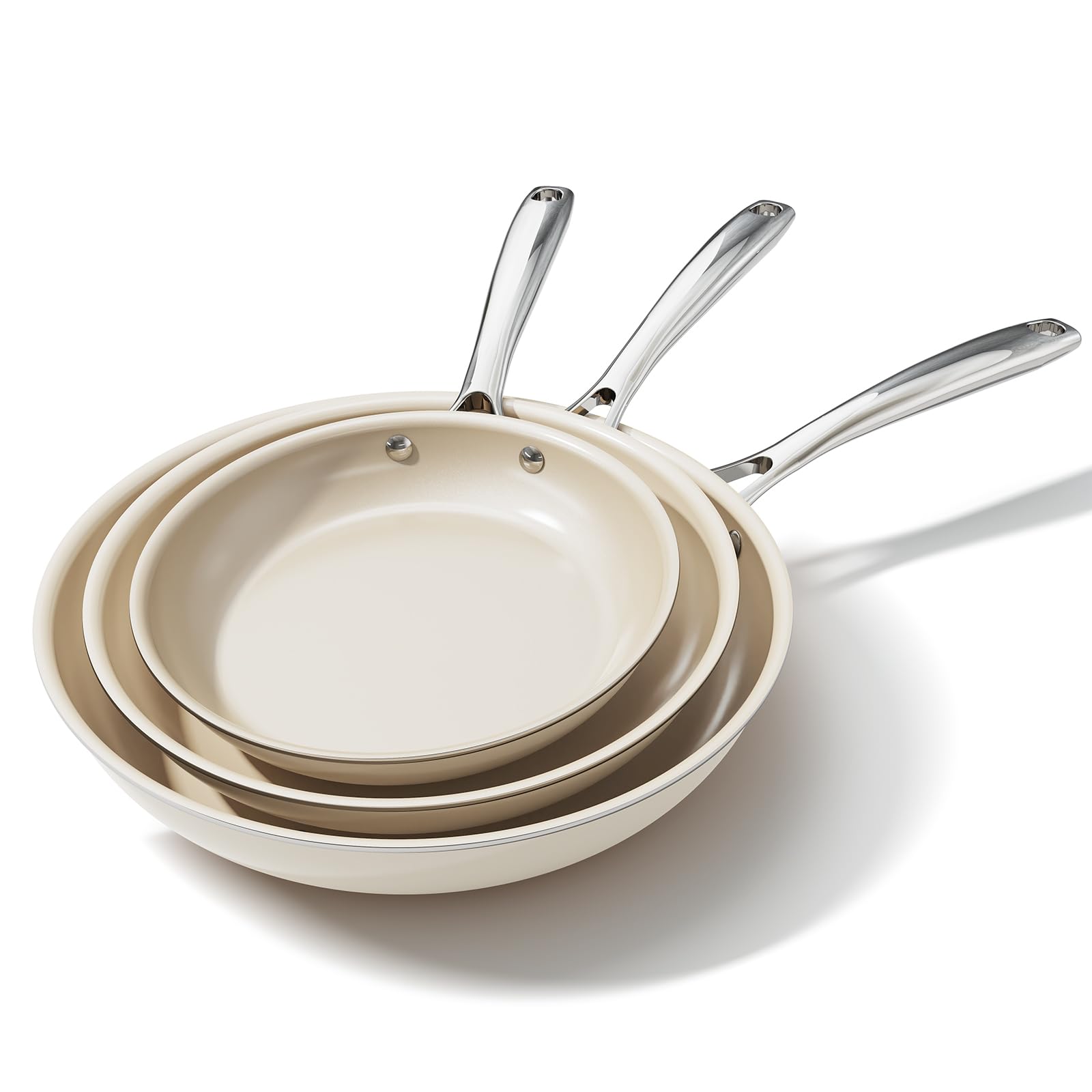 Ceramiczny zestaw nieprzywierających patelni, patelnia do smażenia, nietoksyczne patelnie do gotowania, patelnie do jajek, odpowiednie indukcyjne, naczynia bez PFAS, nadają się do mycia w