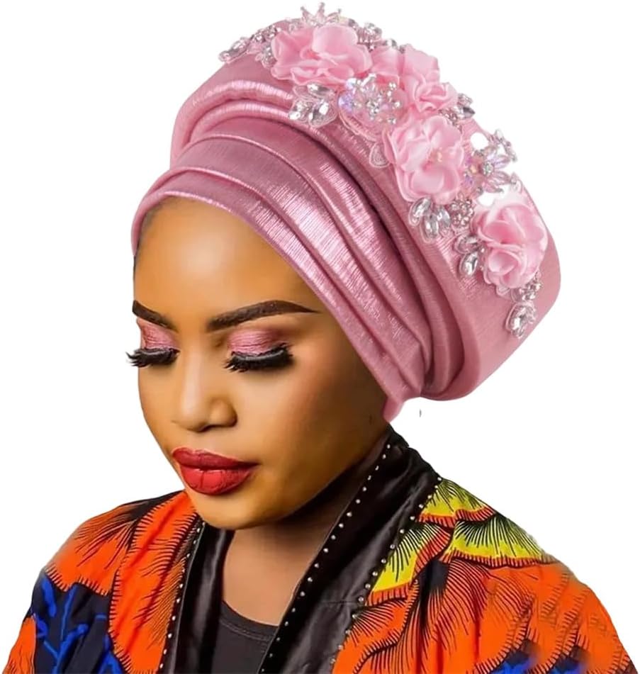 African Turban Cap Nigeria Wedding Party Auto Hat Women's Diamond Flower Headwraps