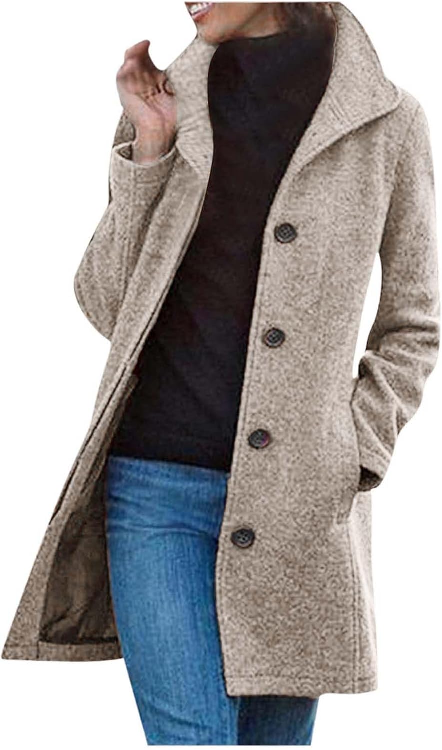Women's Winter Wool Coat Warm Casual Thicken Single Breasted Pea Coat Fall Thermal Trendy Lapel Slim Fit Outerwear Jacket
