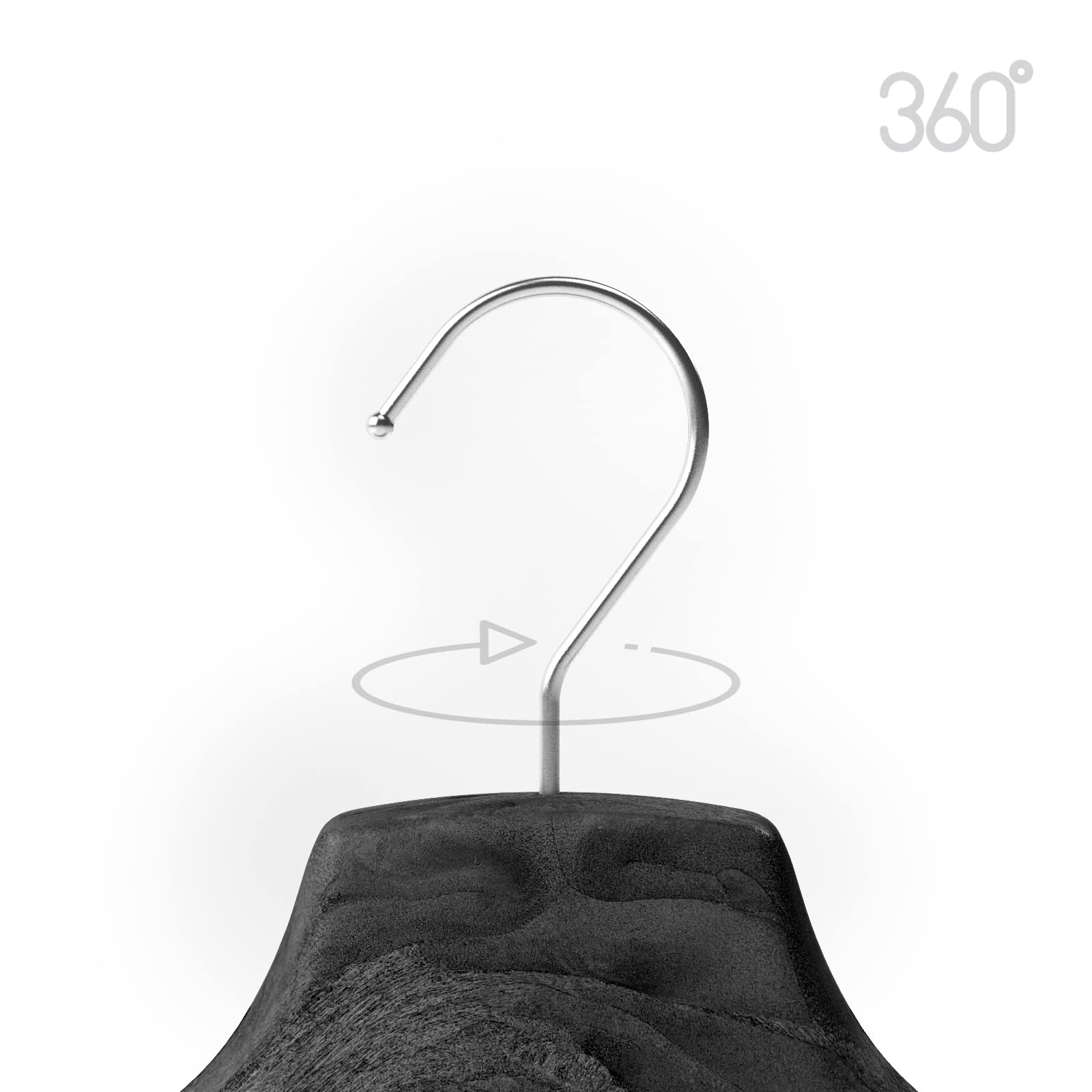 Mainetti Appendini per Capispalla, Cappotti, Giacche, Abiti Pesanti Uomo Donna, Grucce in Plastica, Robuste, con Effetto Venature Legno, Made in Italy, Set di 10 Pezzi (Nero con gancio zincato, 43 cm)