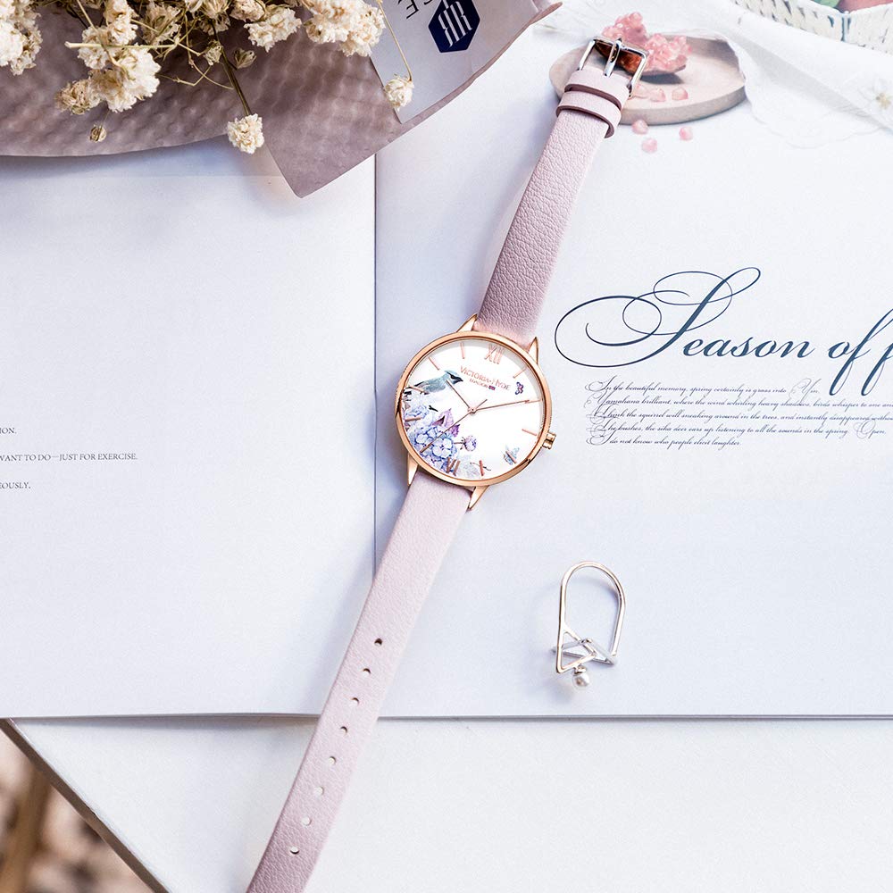 VICTORIA HYDE Uhr Damen Rosegold Analog Quarz Armbanduhr Damenuhr Blumen mit Lederarmband Edelstahl Mesh Band