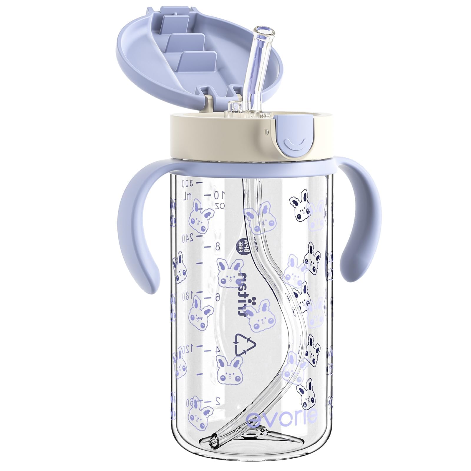 Evorie Tritan Spill Proof Toddler Straw Sippy Cup, 10 oz for Baby and Toddlers 1-3 Years Old, No Spill Straw Water Bottle with Removable Handles,