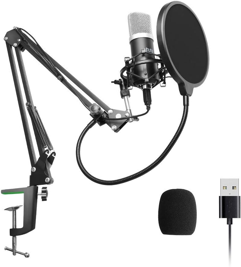 USB Microphone, UHURU Professional 192KHZ/24Bit PC Streaming Cardioid Microphone Kit with Boom Arm, Shock Mount, Pop Filter and Windscreen, for Skype, Zoom, YouTube, Gaming, Recording, Podcast