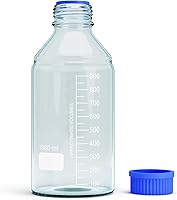 Vista 5 de Botellas de vidrio de almacenamiento de 33.8 fl oz, 2 botellas redondas de almacenamiento de medios, botellas de vidrio de borosilicato, botellas