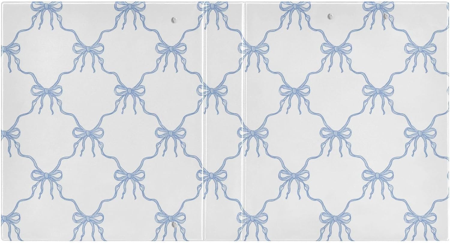 Aslsiy 3 Ring Binder 1.5 Inch Cute Blue Coquette Bow Round Clipboard Binder White Decorative Harcover Binders Organizer for Office Supplies