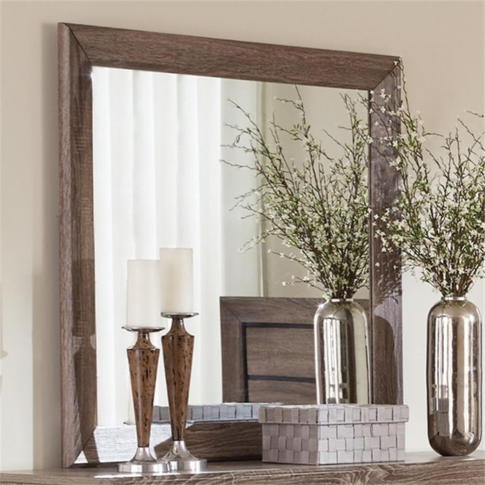 BOWERY HILL Transitional Rectangular Wood Mirror, Washed Taupe Finish, Mirror and MDF Frame, 39" x 41", Modern Minimalist Style Wall or Dresser Mirror for Contemporary Home Decor