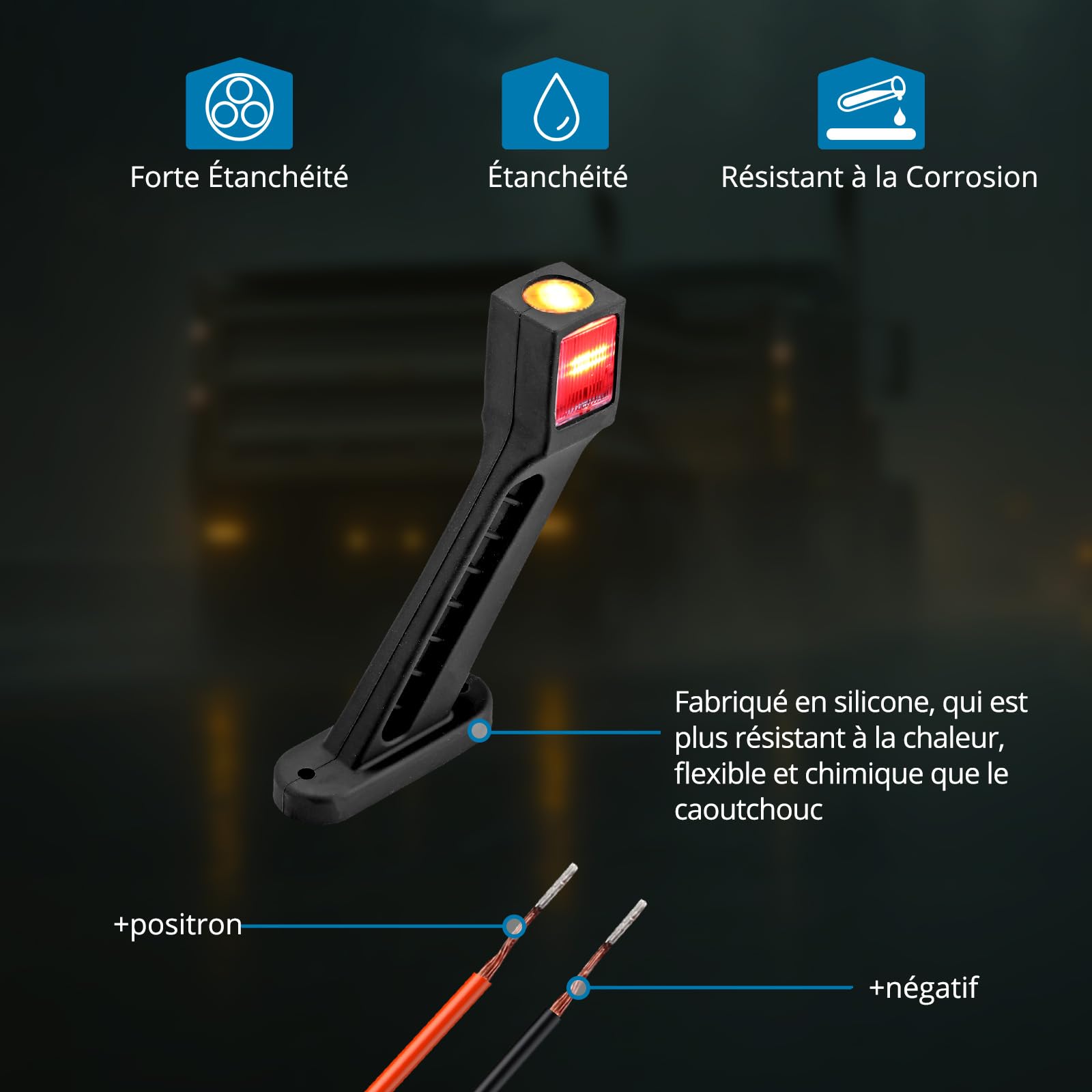 Lot De 2 Feux De Position Latéraux LED 12-30V - Universel Camion, SUV, Van, Remorque, Bateau - Rouge/Blanc/Ambre - 140mm