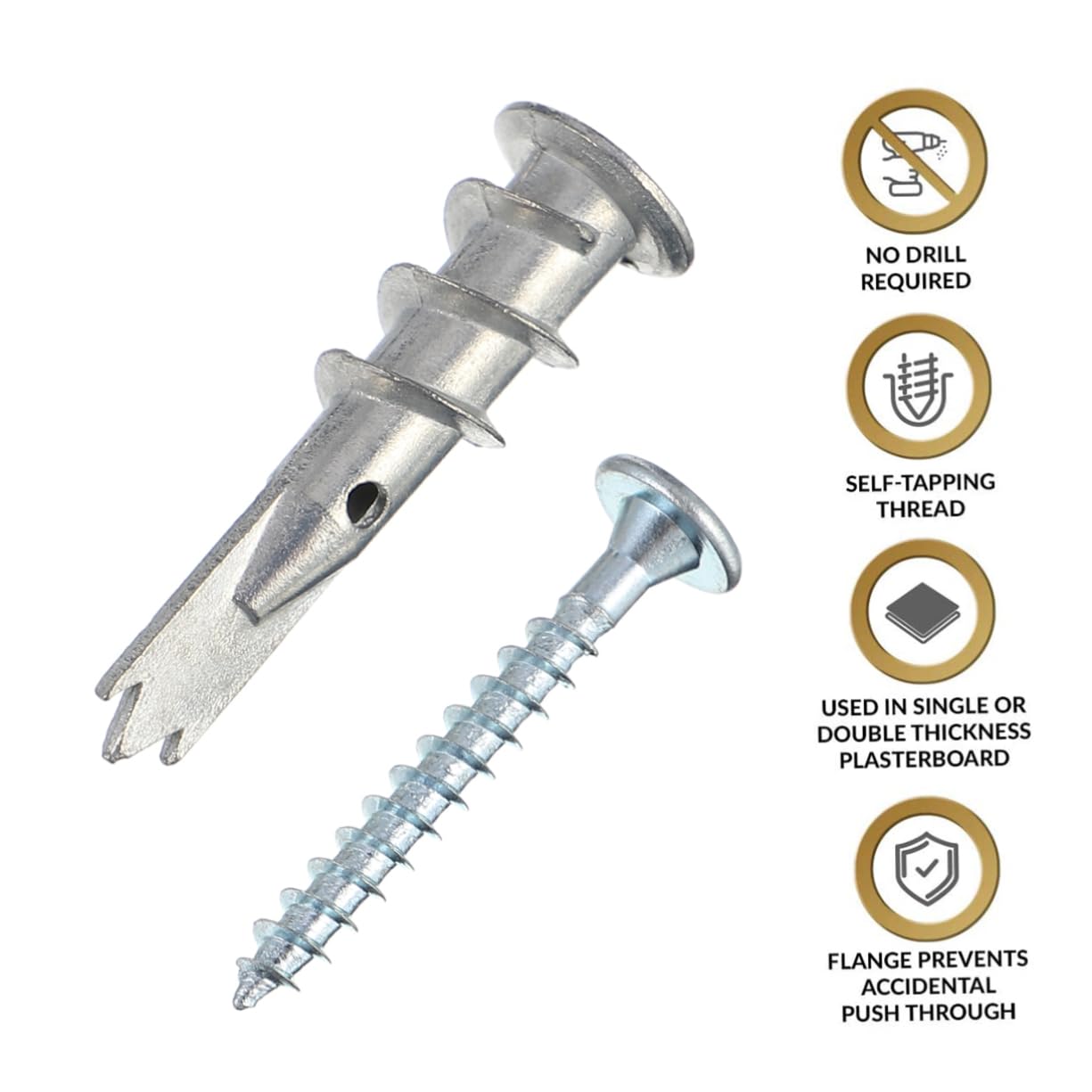 Anclajes de Pared Autoperforantes de Zinc Plata, 200 Piezas