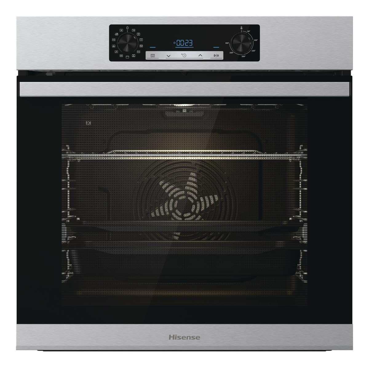 Hisense BSA65226PX Horno Multifunción Pirolítico con Vapor, Función Freidora de Aire sin Aceite, capacidad 77L, Cocción Simultanea 5 Niveles, ventilador XXL, Pizza mode 300º, Puertas removibles, Inox