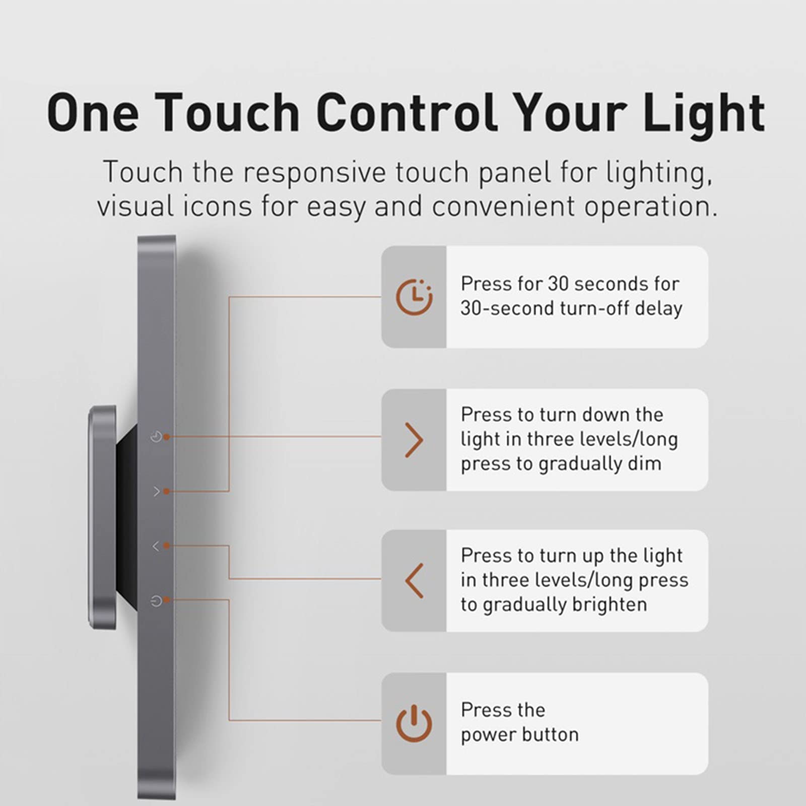 Luce Notturna Magnetica A LED, Luce da Lettura Touch Wireless A Sospensione Ricaricabile USB, Lampada da Parete da Comodino per Camera da Letto con Oscuramento Continuo