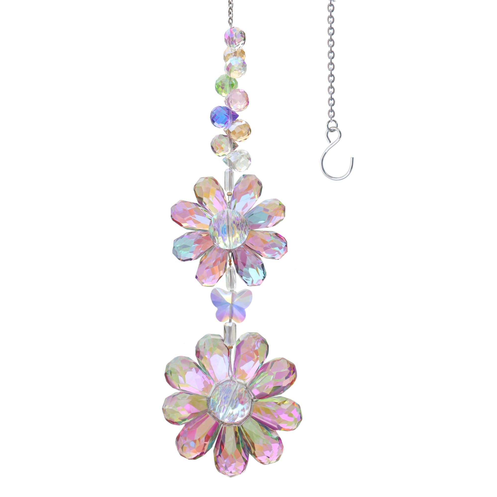 Crystal Flower Suncatcher Hanging Ornament, Rainbow Maker Window Sun Catcher Indoor Outdoor Patio Garden Decor (Purple)