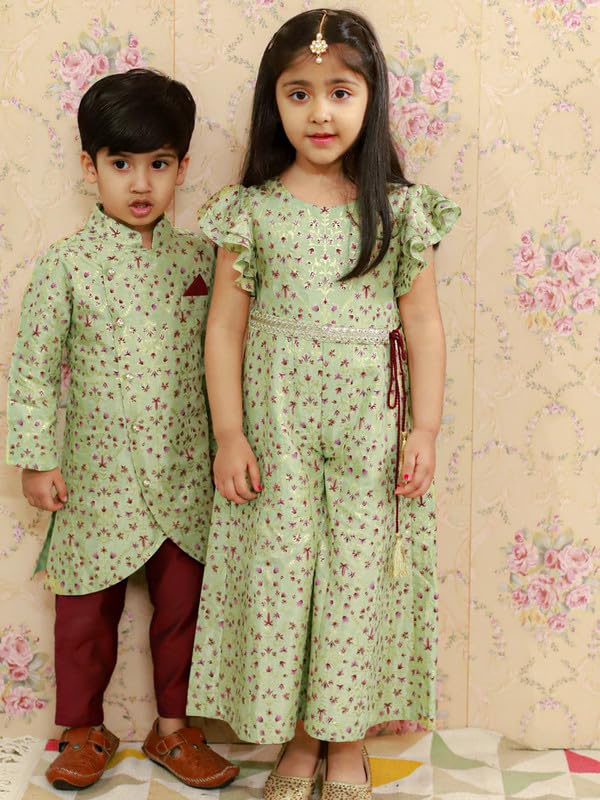 Image of Lil Drama Boys Ethnic Kurta Pyjama Green Colour