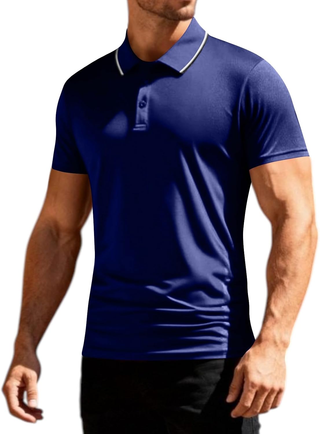 Ymosrh Men's Summer Polo Shirts Short Sleeve Performance Quick Dry Button Work Golf Collar Shirts, XS-2XL