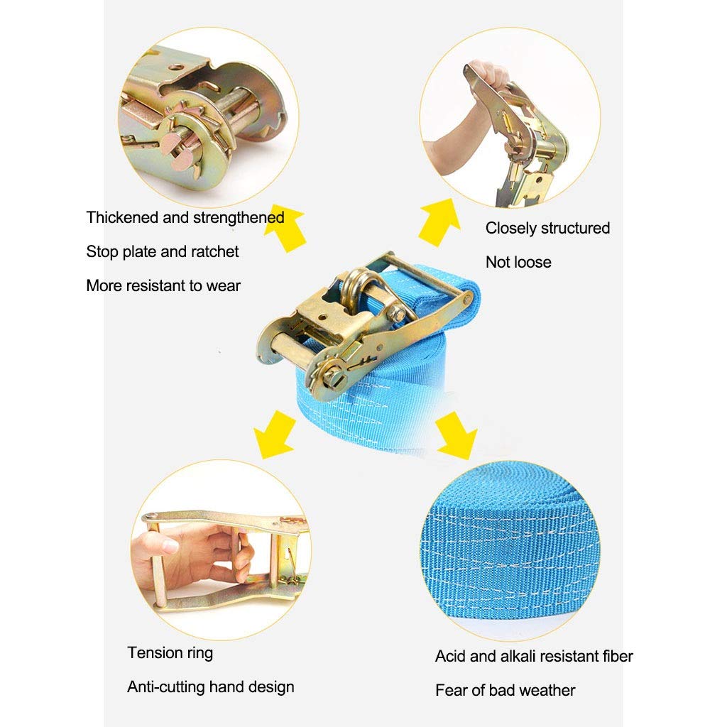 Ratschen-Zurrgurte, Ratschengurt, Abspanngurte – 10 m – 3T – 7,5 cm breit – Ratschen-Zurrgurte für schwere Lasten, gebündelt mit großen und kleinen Fahrzeugen (blau, Einheitsgröße)
